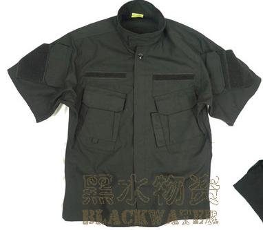 K.S.M netオリジナル ブラック 迷彩服 ベルクロ付 SWAT仕様 特殊火器戦術部隊 戦闘服 半袖上下セット パンツ&ジャケットセット(Lサイズ)