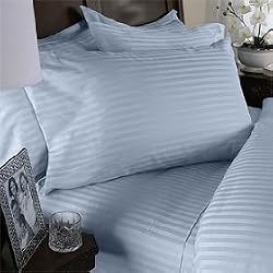 Blue Stripes 600 Thread Count Queen Sheet Set 100 % Egyptian Cotton 4pc Bed Sheet set (Deep Pocket) By sheetsnthings