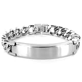 Stainless Steel ID Bracelet (14mm) with Curb Chain - 9 Inches