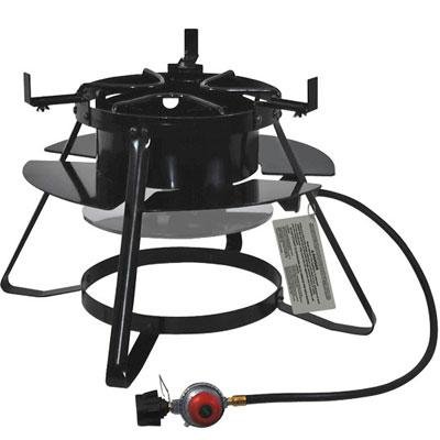 Outdoor Cooker - 100,000 BTU outdoor gas cooker with cast iron burner that adjusts to fit pots from 10 quarts to 80 quarts.