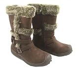ME Girls Faux Suede Fur Boots Brown Buckle Strap / Zipper