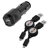2-port USB Car Charger Adapter + 2x Micro-usb Retractable Cable for HTC Thu ....