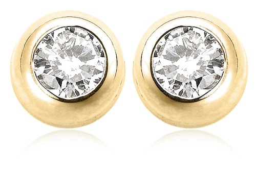 14k Yellow Gold Diamond Bezel Set Stud Earrings (.06 cttw, J Color, I2 Clarity)