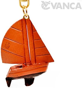 Vanca.comSailboat/Yacht 3D Leather Keychain(L) VANCA CRAFT-Collectible Keyring Charm Pendant Made in Japan