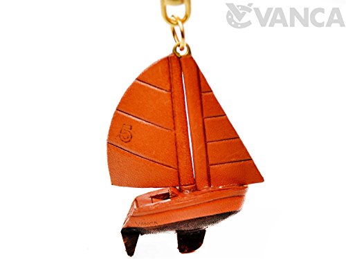 Vanca.comSailboat/Yacht 3D Leather Keychain(L) VANCA CRAFT-Collectible Keyring Charm Pendant Made in Japan