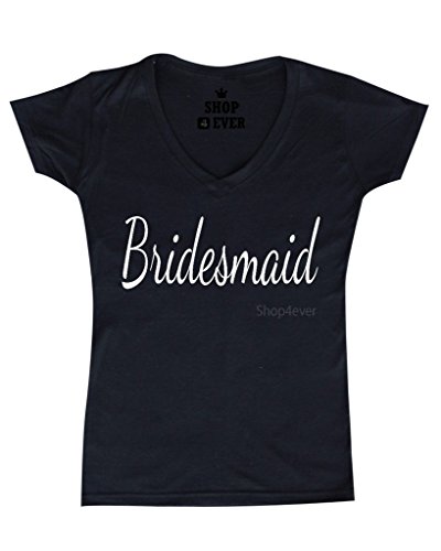 Shop4Ever® Bridesmaid Women's V-Neck T-shirt Wedding Shirts SLIM FIT