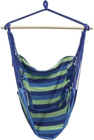 Large Cotton Weave Brazilian Hammock Chair Swing Set, Extra-Long Bed, Blue and Green Stripes