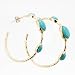Three Stone Blue Turquoise Gemstone Hoop Earrings in Matte Gold Plated Brass, 1 1/2" Diameter, #7417