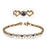 Heart Sapphire Bracelet W/ Diamond 14K Gold Ladies Link