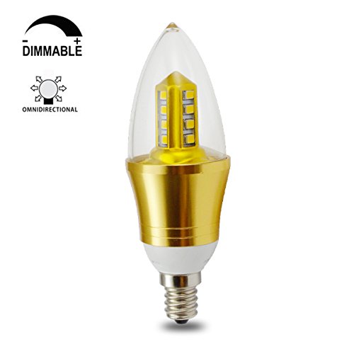 5 Watt B35 Dimmable LOHAS® E12 LED Chandeliers Light--50w Incandescent Replacement--Soft White 3200k,360° Omni-direction Candelabra 450 Lumens,pyramid Shape,Blunt Tip Plastic Cover,golden Alumium Body,wall Sconces