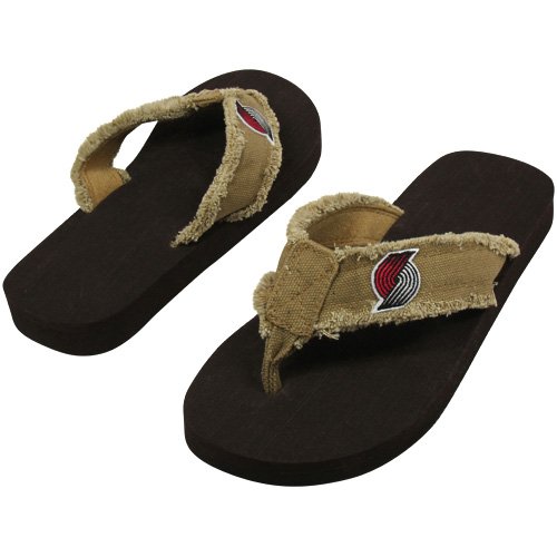 Portland Trail Blazers Unisex Frayed Flip Flops - Khaki (Small)