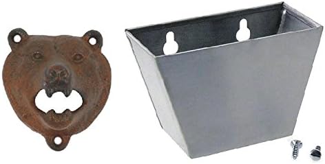 Tozz Pro Iron Bear Teeth Wall Mount Bottle Opener and Cap Catcher Set (Brown)