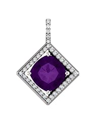 Platinum 8.00x8.00mm Antique Cushion Cut Amethyst and Diamond Pendant