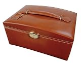 Mele Firenze Leather Train Case Jewelry Box in Cognac