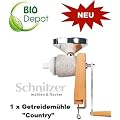 Mihatsch-Diewald Schnitzer Country ist geeignet f�r alle Getreidesorten, auch Mais! Die M�hle hat einen Edelstahltrichter und wiegt leichte 8 Kilogramm! Diese M�hle verf�gt �ber eine integrierte Tischklemme