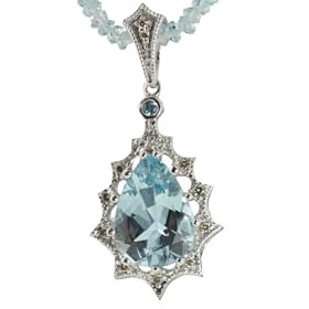 Michael Valitutti 14K White Gold Aquamarine and Diamond Pendant with... by