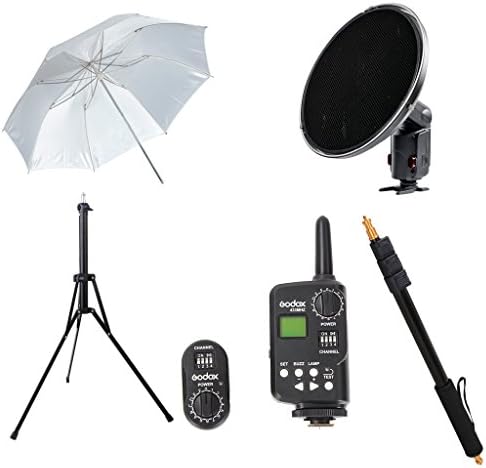Godox Wireless Trigger + Receiver + Dish with Grid + Soft Umbrella + Light Boom + Light Stands for WITSTRO Speedlite Flash