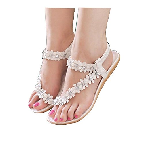 Inkach® Women Summer Bohemia Flower Beads Flip-flop Shoes Flat Thong Sandals