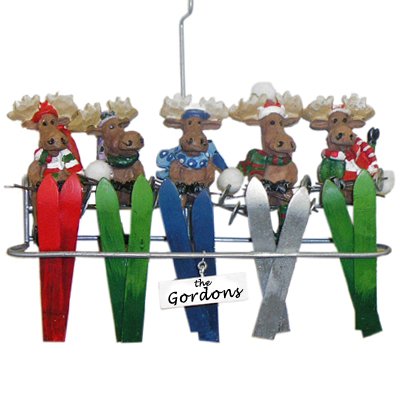 Skiing Moose Family Christmas Ornament to Personalize #W3949
