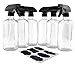 16-Ounce Clear Glass Spray Bottles w/Heavy Duty Sprayers (6-Pack); 3-Setting Spray Tops w/Boston Round Bottles & Chalk Labels