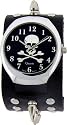 Skull Bones Spikes White Wide Black Leather Band Circle Trendy Design Steel Black Dial Skater Gothic Punk Biker Pirate Wristband Watch