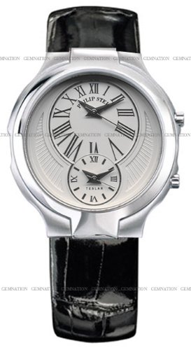 Philip Stein Teslar Round Womens Black Alligator Strap White Dial Dual Time Watch 6-CW-ABS