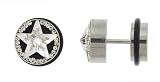 Stainless Steel Fake Plugs with CZs Surrounding Star Crystal Design - 16g Wire - 11mm - Sold as a Pair
