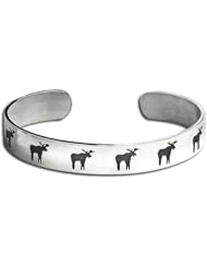 Sterling Silver Northwest Coast Native American Moose Shadows Bracelet. Made in USA.