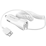 Nilogie Ultra Fast Retractable Coiled USB 3.0 Car Charger Adapter for Samsung Galaxy S5, SV SM-G900, Samsung Galaxy Tab Pro, Samsung Galaxy Note 3 - White