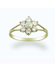 14K Baby Ring Yellow Gold Ring Opal & CZ Cluster size 2 to 5 For Baby, Kids And Teens
