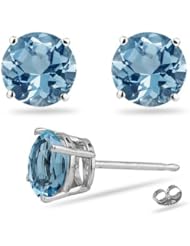 1/2 (0.46-0.55) Cts of 4 mm AAA Round Aquamarine Stud Earrings in 14K White Gold-Screw Backs