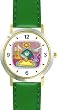 Shabbos or Sabbath Table Symbols No.2 Judaica Jewish Theme - WATCHBUDDY&reg; DELUXE TWO-TONE THEME WATCH - Arabic Numbers - Green Leather Strap-Size-Large ( Men's Size or Jumbo Women's Size )