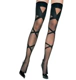 Woven Criss Cross Sheer Stocking (Black;One Size)