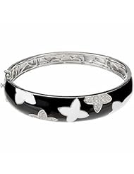 Sterling Silver Black and White Enamel and Diamond Bracelet -- LIFETIME WARRANTY