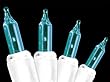 Set of 50 Turquoise Everglow Mini Christmas Lights With White Wire