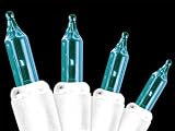 Set of 50 Turquoise Everglow Mini Christmas Lights With White Wire