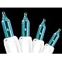 Set of 50 Turquoise Everglow Mini Christmas Lights With White Wire