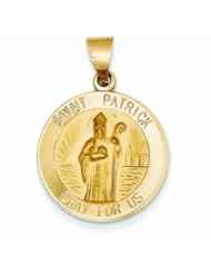 14K Gold Polished and Satin St. Patrick Medal Pendant