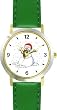 Snowman or Snow man with Scarf Christmas Theme - WATCHBUDDY&reg; DELUXE TWO-TONE THEME WATCH - Arabic Numbers - Green Leather Strap-Women's Size-Small