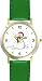 Snowman or Snow man with Scarf Christmas Theme - WATCHBUDDY&reg; DELUXE TWO-TONE THEME WATCH - Arabic Numbers - Green Leather Strap-Women's Size-Small