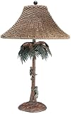 Verdigris Patina Brass Monkey and Palm Tree Table Lamp