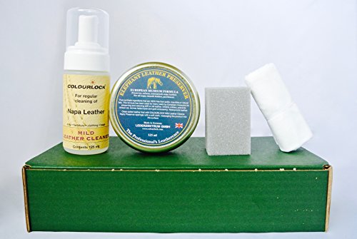COLOURLOCK Leather Cleaner & Wax (Elephant Leather Preserver) Kit - for furniture, car seats, handbags, jackets and accessories (Mild Cleaner)