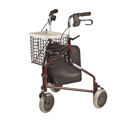 Invacare 3-Wheel Rollator w/Tote Bag, Basket & Food Tray
