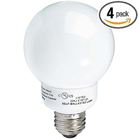 Globe 4406901 9-Watt G-Type Compact Fluorescent Globe Light Bulb, 4 Pack by Globe Electric