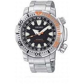Seiko Wrist Watches-New Seiko Automatic Dive Men's Watch, Black Dial Stainless Steel Bracelet SNMO35