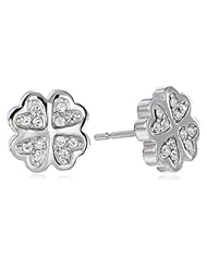 Stainless Steel and Crystal Four-Leaf Clover Earrings
