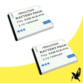 Two Halcyon 1300 mAH Lithium Ion Replacement Battery for Samsung TL100 12MP Digital camera and Samsung SLB-07A