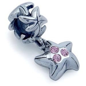 STAR FISH Pink Animal Solid Sterling Silver Dangle CZ Crystal Fits European Charm Bead Bracelets