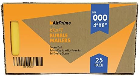 Size #000 4"x 8" - 25 Count - KRAFT Bubble Padded Self-Seal Cushion Envelope Mailers ~ AirPrime ~