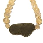Citrine Necklace 09 Beaded Pyrite Fools Gold Yellow Gemstone Wood Crystal Healing Rock 17